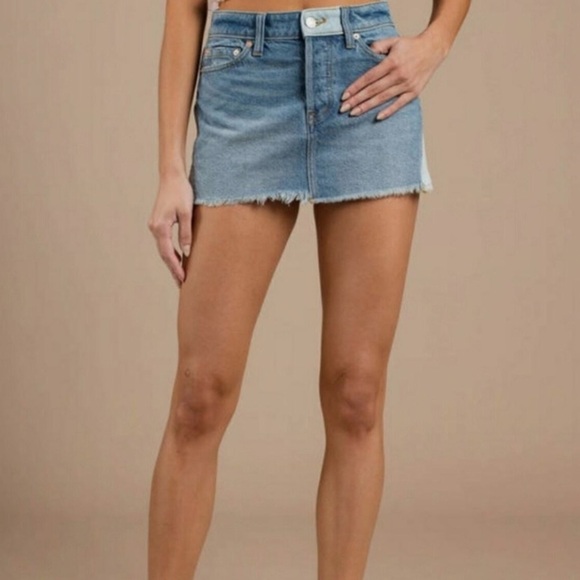 We The Free Skirt Two-Toned Patched Denim Raw Frayed Hem Short Mini - Picture 1 of 5